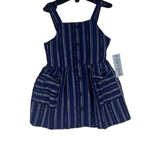 Cat & Jack 18M Blue Striped Baby Girls Dress With Front Pockets NWT